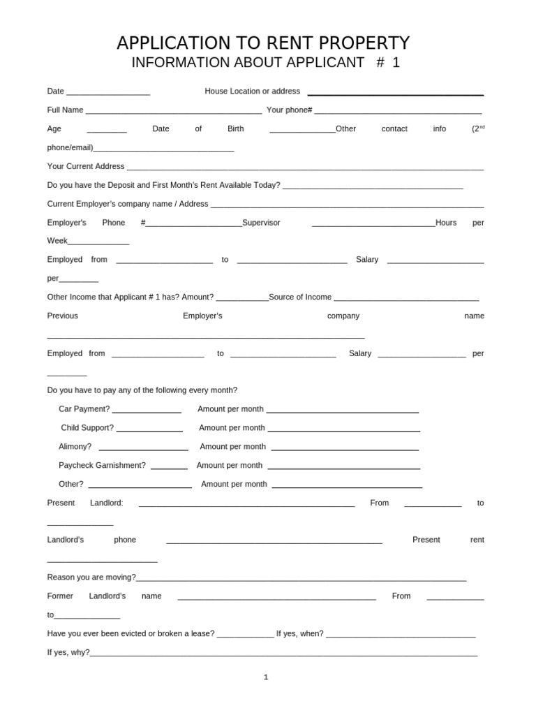 Rental Application | PDF | Landlord | Renting