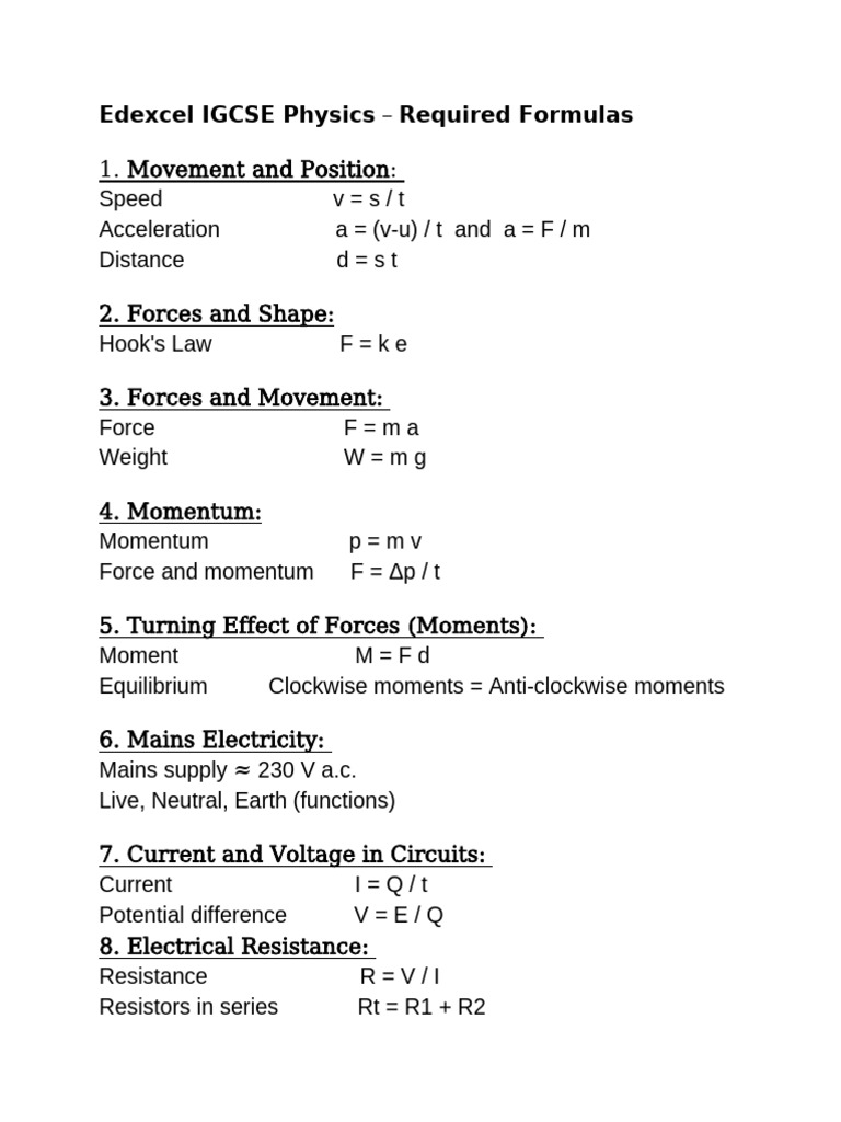 Essential IGCSE Physics Formulas | PDF