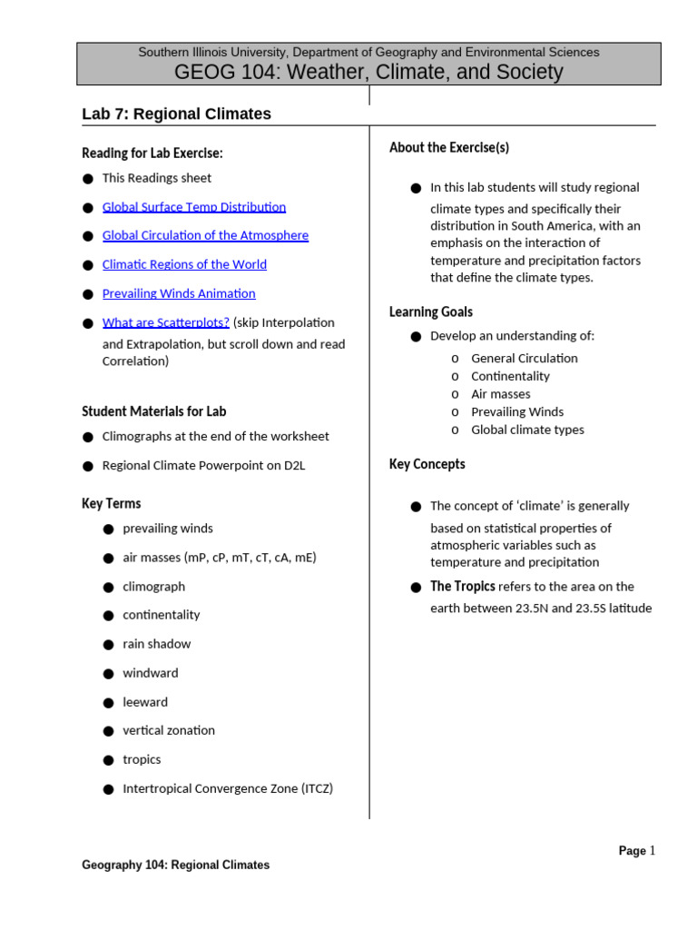 Regional Climates Lab for GEOG 104 | PDF | Atmospheric Circulation ...