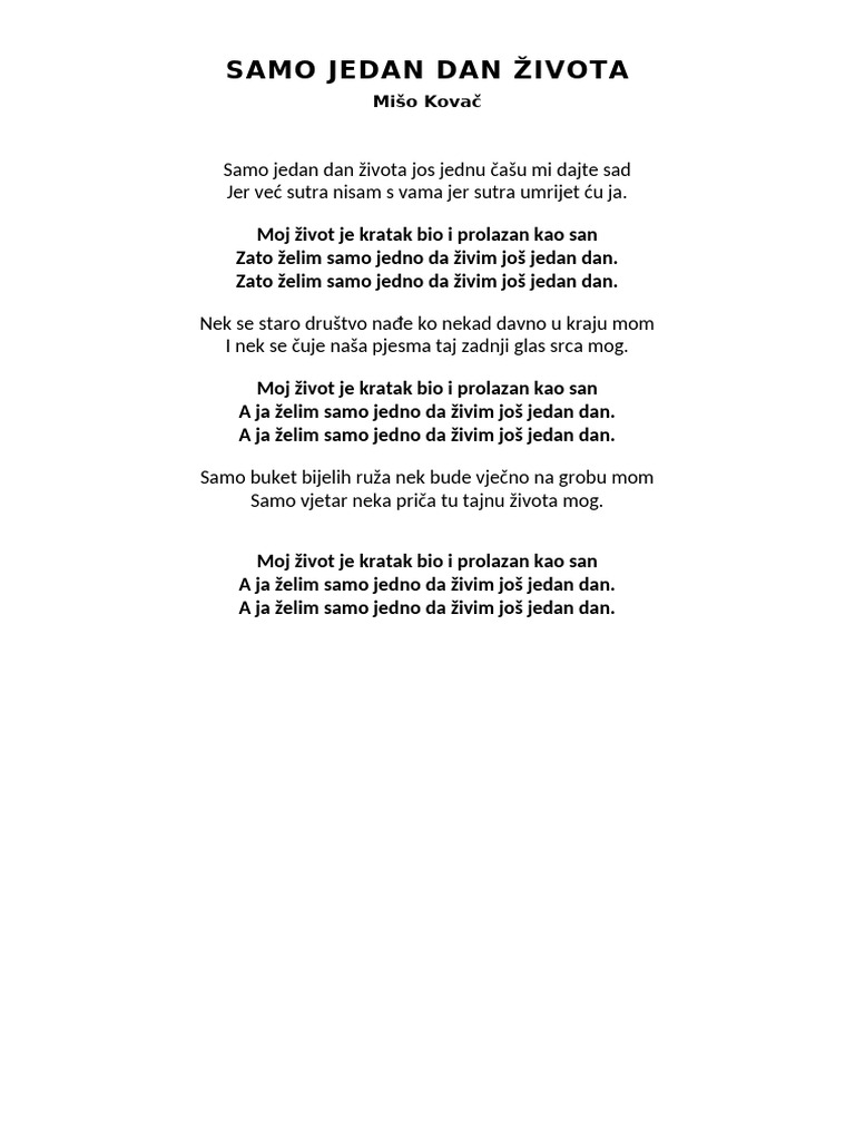 Miso Kovac - Jedan Dan Zivota | PDF