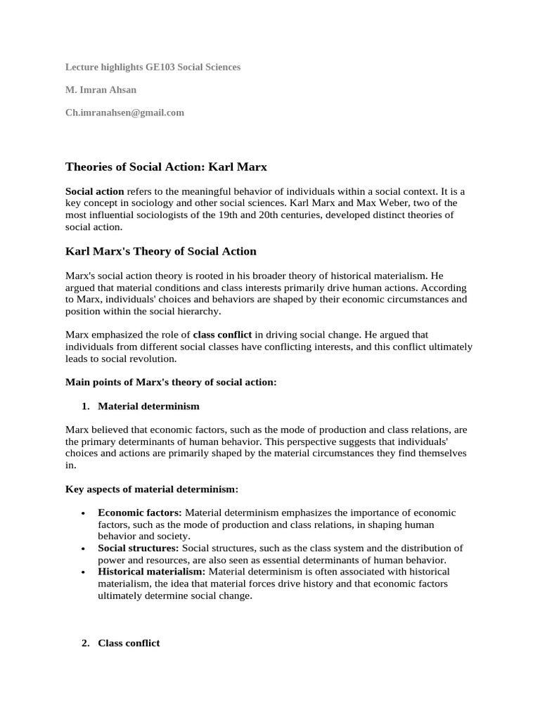 Theories of Social Action1 | PDF | Marx's Theory Of Alienation | Class ...