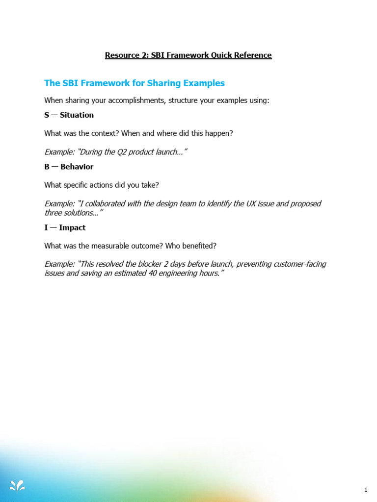SBI Framework for Sharing Accomplishments | PDF