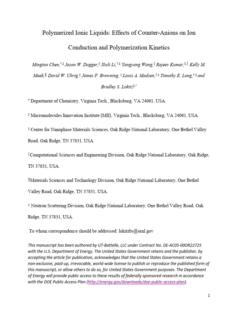 Polymerized Ionic Liquids Effects of Counter-Anions on Ion | PDF ...