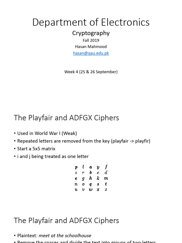 Week 4 Cryptography Fall 2019 (25, 26 Sept) | PDF | Cipher | Military ...