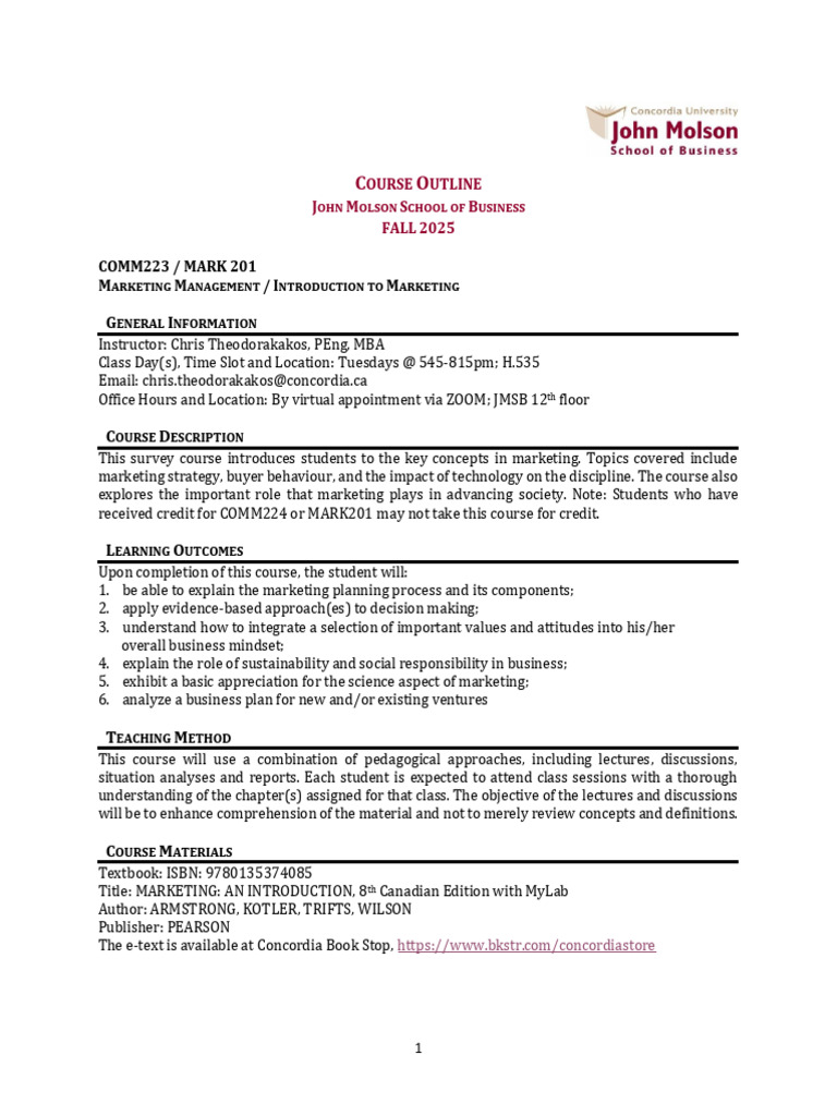 Marketing Management Course Outline 2025 | PDF | Marketing | Market ...