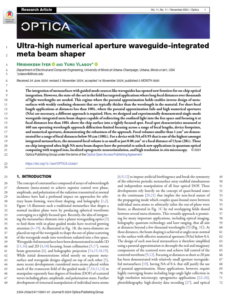 Ultra-High NA Waveguide Meta Beam Shaper | PDF | Optics | Diffraction