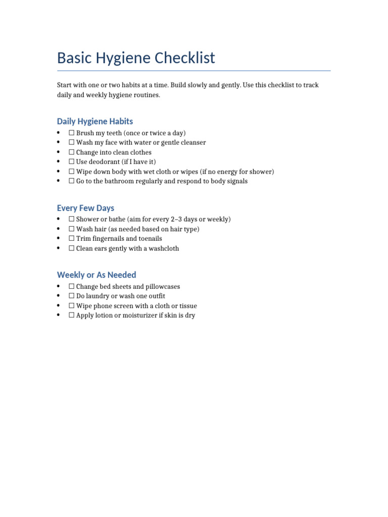 Essential Daily Hygiene Checklist | PDF