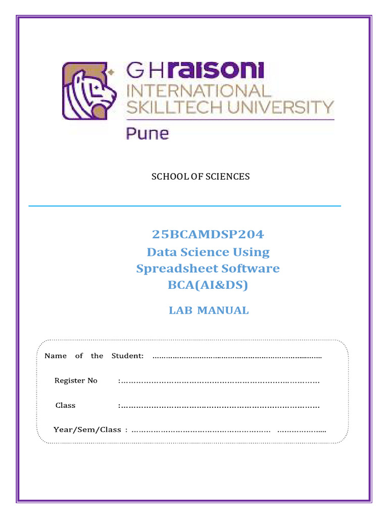 Data Science Excel Lab Manual | PDF | Microsoft Excel | Spreadsheet