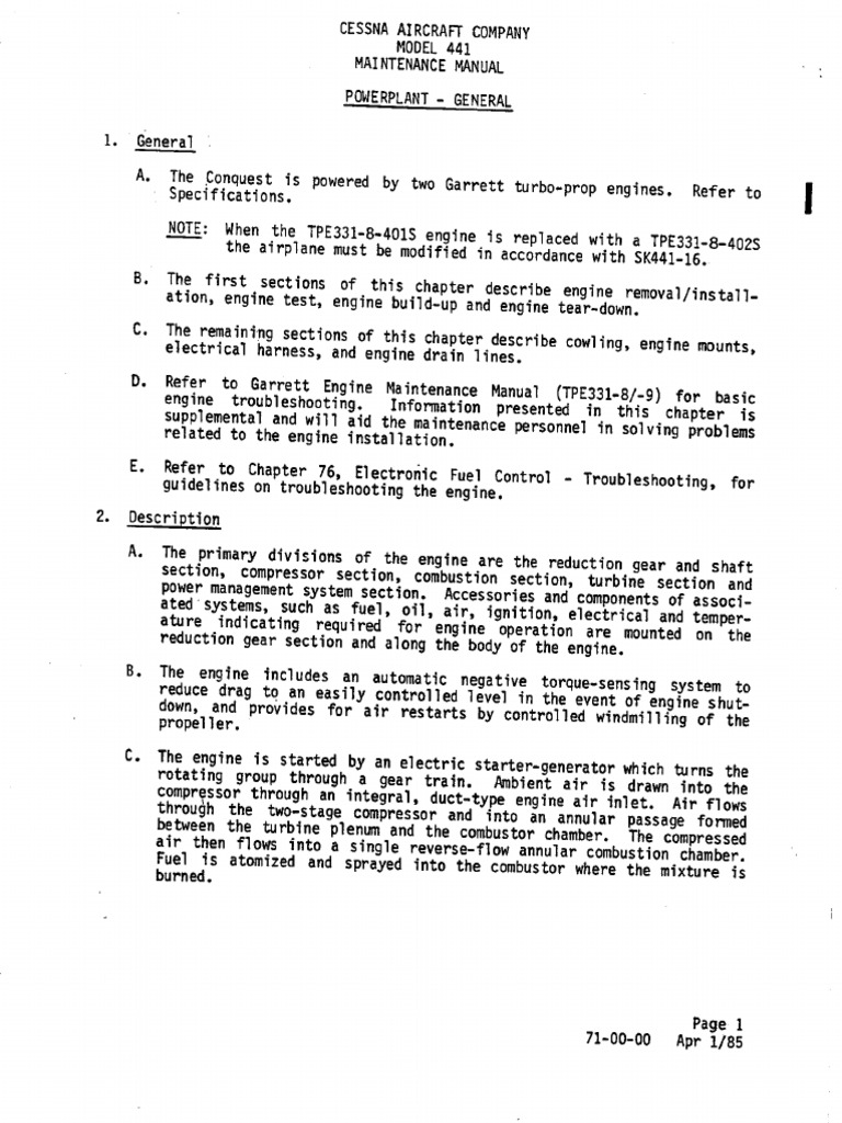 CH 71 C441 Powerplant General | PDF