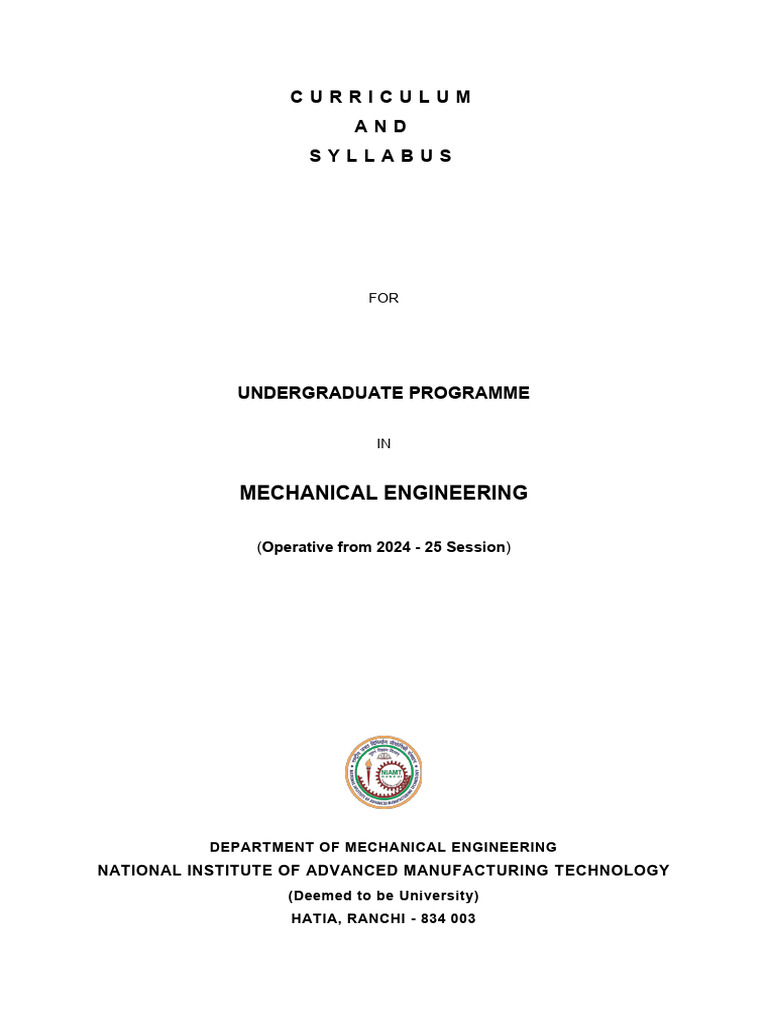 Mechanical Engineering Curriculum 2024-25 | PDF | Engineering ...