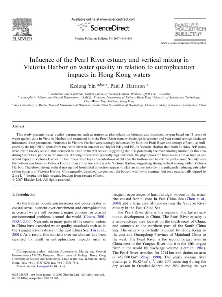 Influence of the Pearl River Estuary and Vertical Mixing in Victoria ...