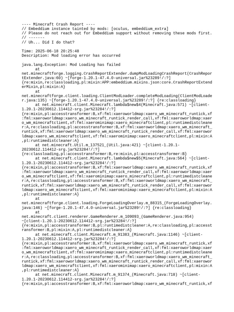Minecraft Mod Loading Crash Report | PDF | Computer Programming | Computing