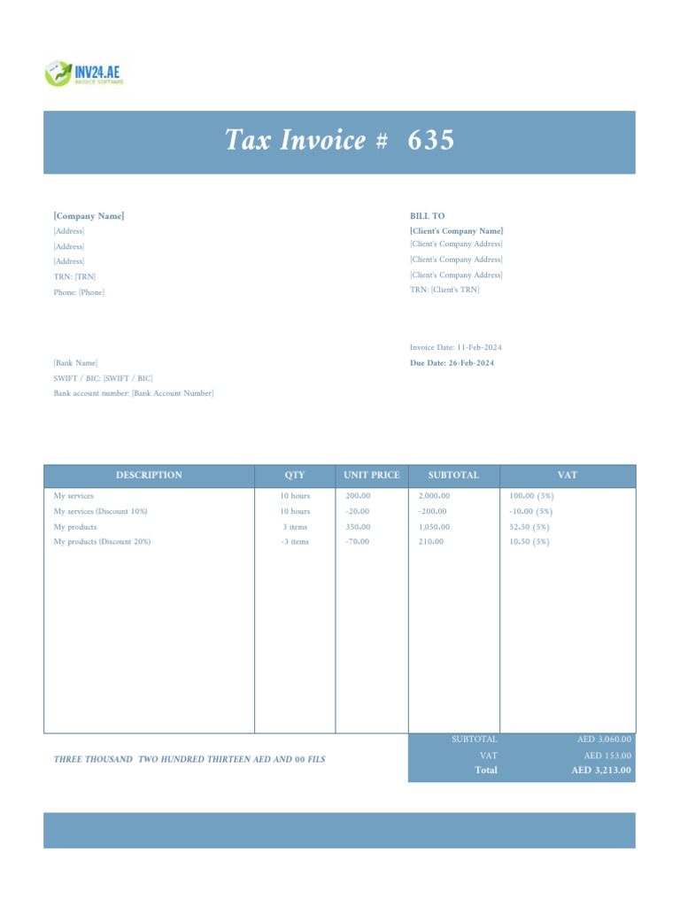 Uae Vat Invoice Format With Discount | PDF