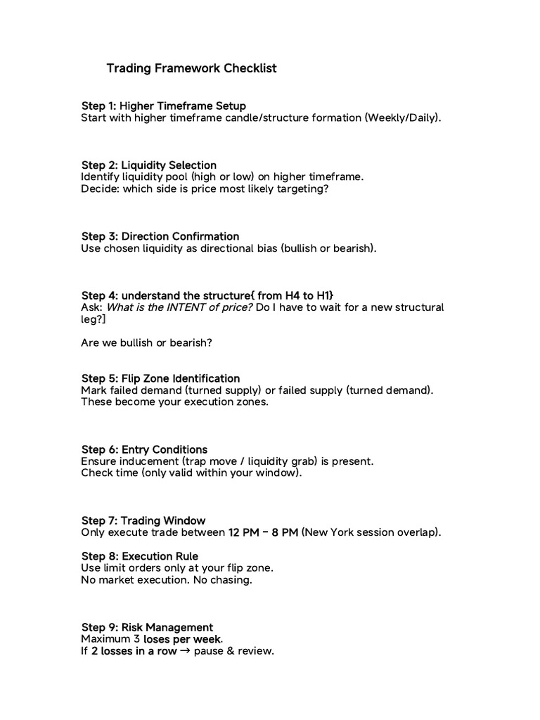 Trading Framework Checklist for Success | PDF