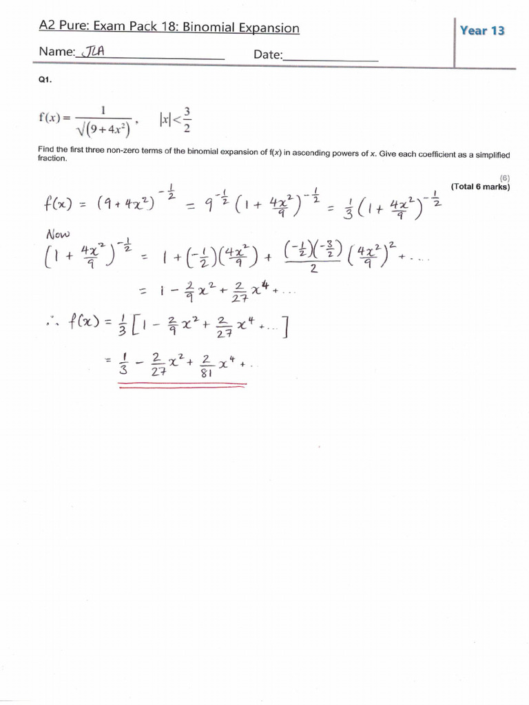 Exam Pack 21 - Binomial Expansion Model Solutions | PDF