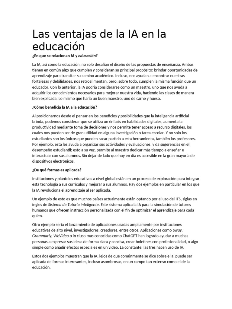 Ventajas de la IA en la educación | PDF | Inteligencia artificial ...