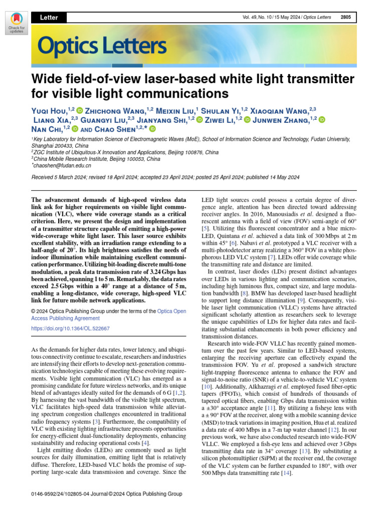 Wide-FOV Laser White Light VLC System | PDF | Laser | Light Emitting Diode