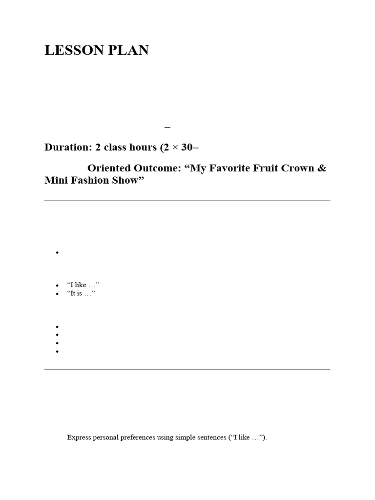 Preschool Fruit Lesson Plan with TBLT | PDF | Fruit | Lesson Plan