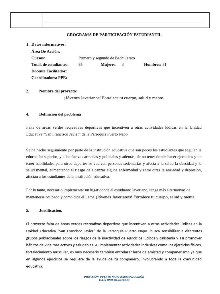 Proyecto de Actividades Deportivas Estudiantiles | PDF