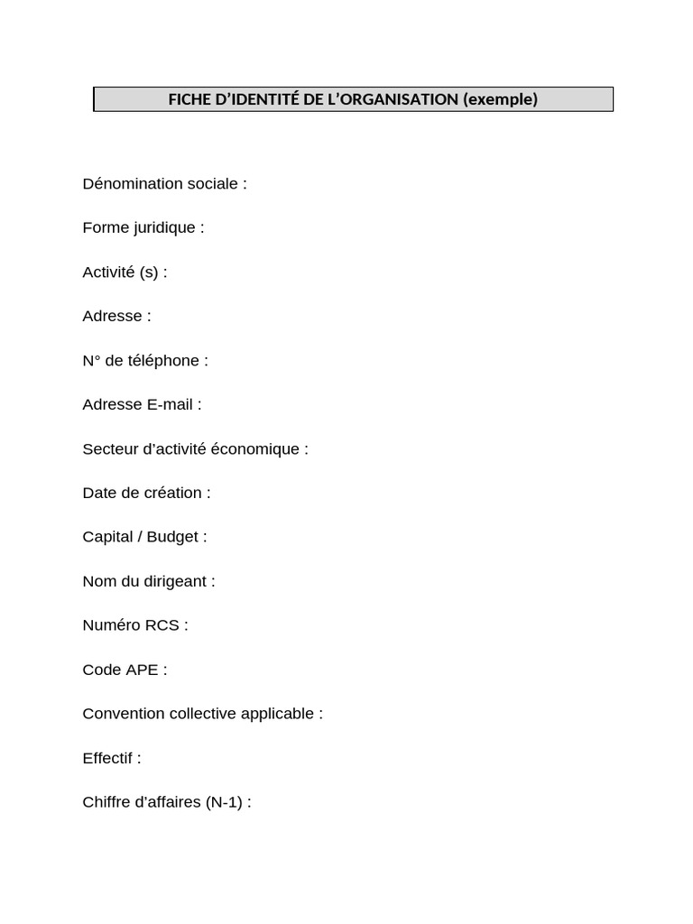 Fiche d'identité d'une organisation | PDF