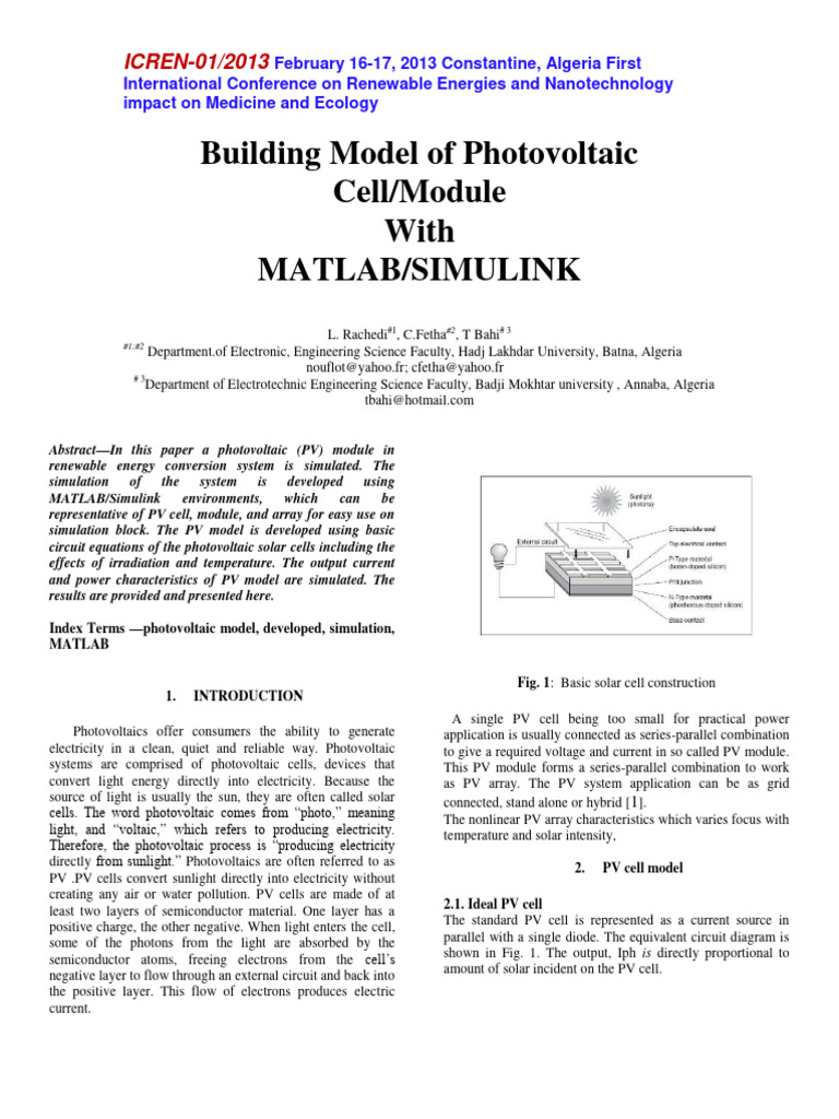 MATLAB Simulation of Photovoltaic Models | PDF | Photovoltaics | Solar ...