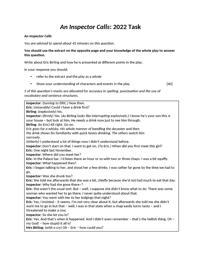 Eric Birling's Character Analysis in 