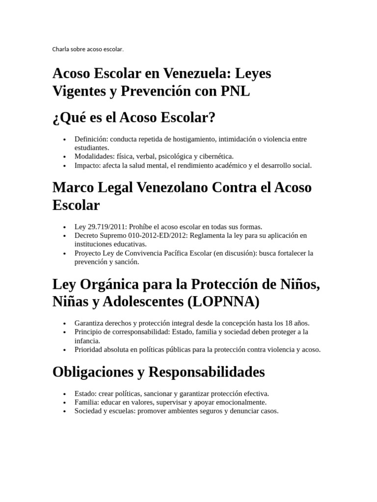 Prevención del Acoso Escolar en Venezuela | PDF | Acoso cibernético ...