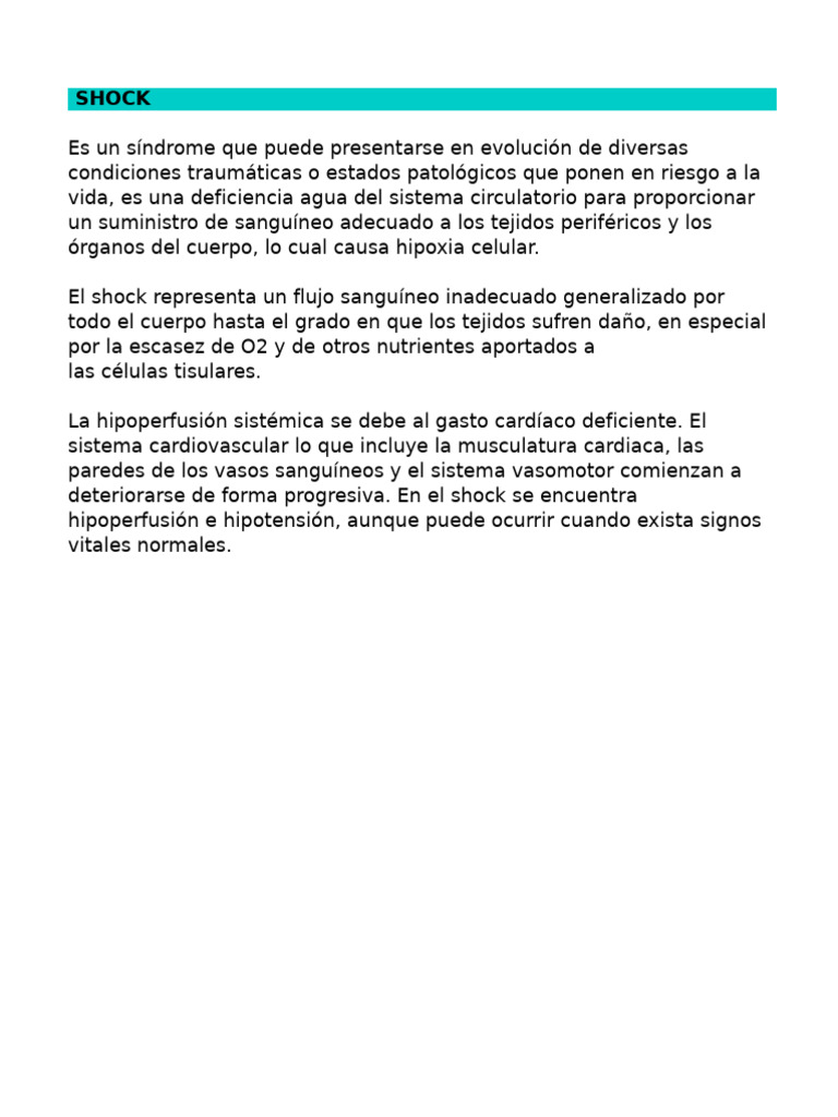 Comprendiendo el Shock: Tipos y Fases | PDF | Corazón | Choque ...