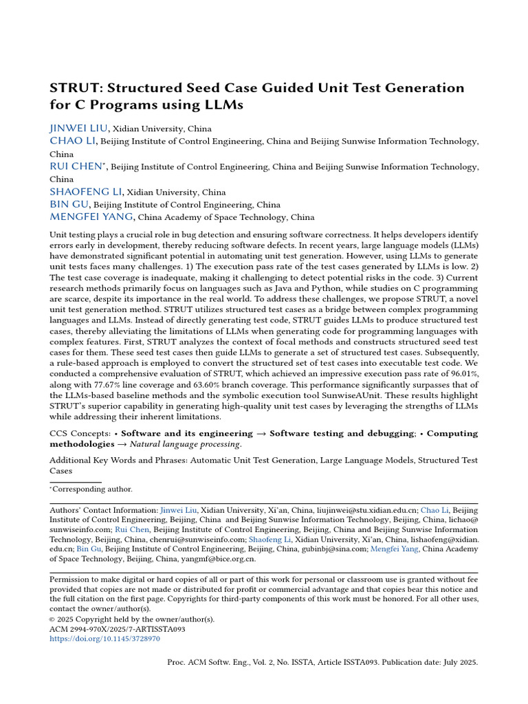 STRUT: LLM-Guided Unit Test Generation for C | PDF | Method (Computer ...