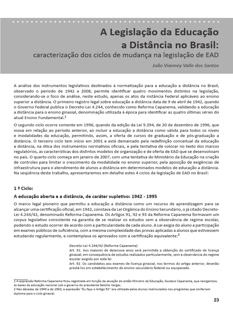 Ciclos da Legislação de EAD no Brasil | PDF | Educação à distância ...
