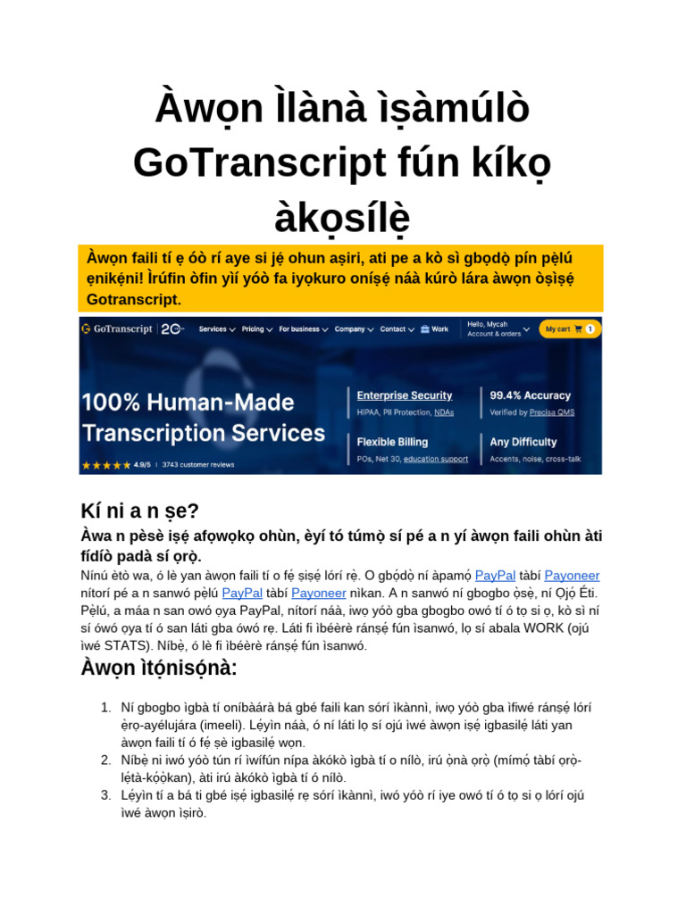 GoTranscript Guidelines (Yoruba) | PDF