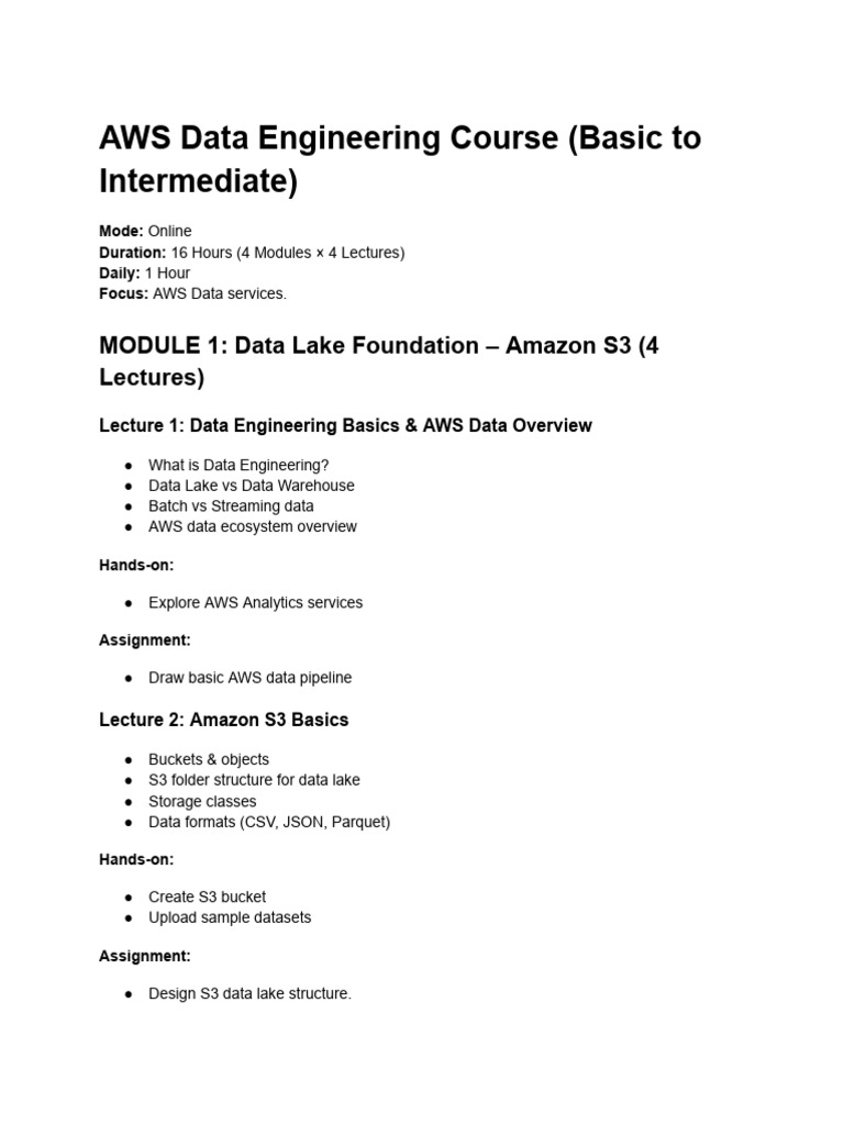AWS Data Engineering Course Online | PDF | Data Management | Data ...