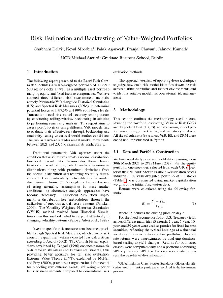 Value-Weighted Portfolio Risk Analysis | PDF | Value At Risk | Risk
