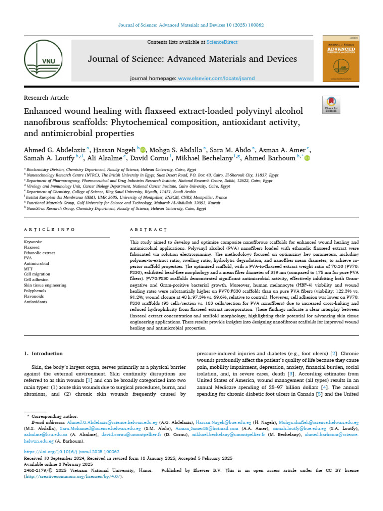 Flaxseed-Infused PVA Scaffolds for Wound Healing | PDF | Tissue ...