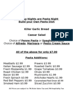 Bloody Point Pasta Night Menu