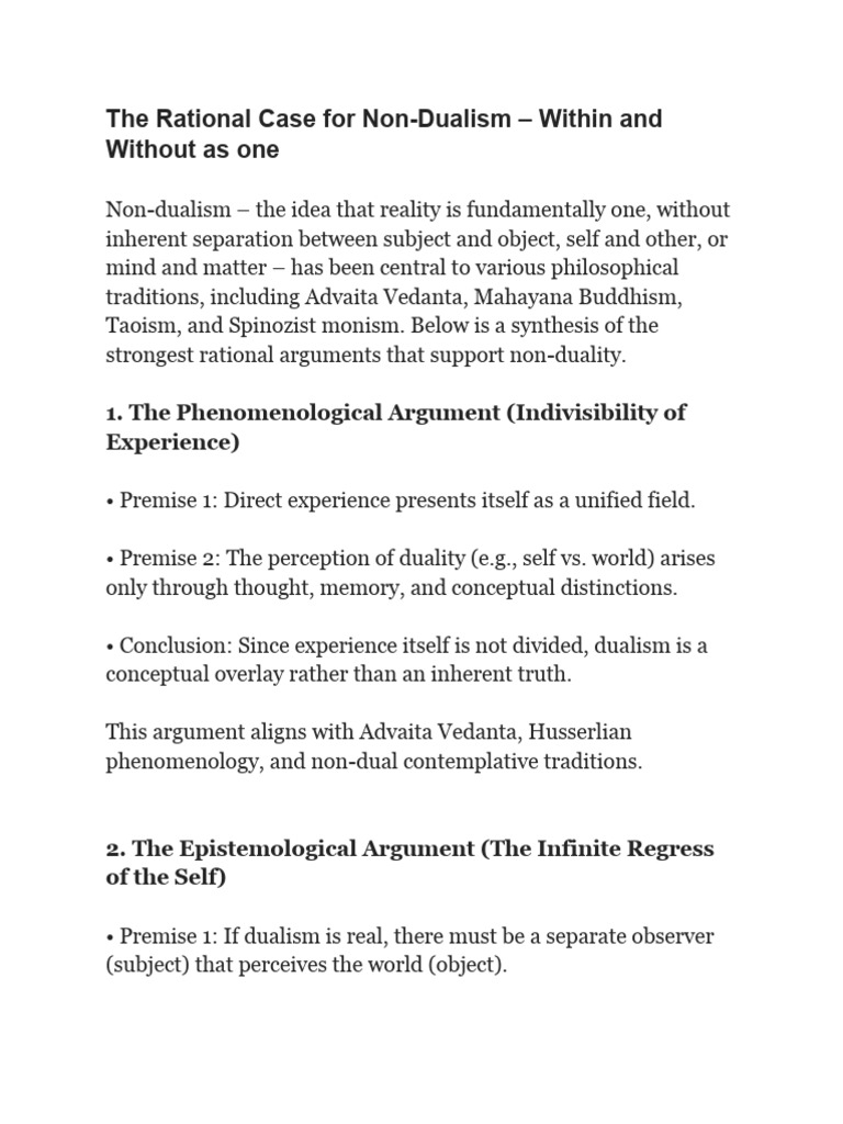 Rational Arguments for Non-Dualism | PDF | Nondualism | Mind