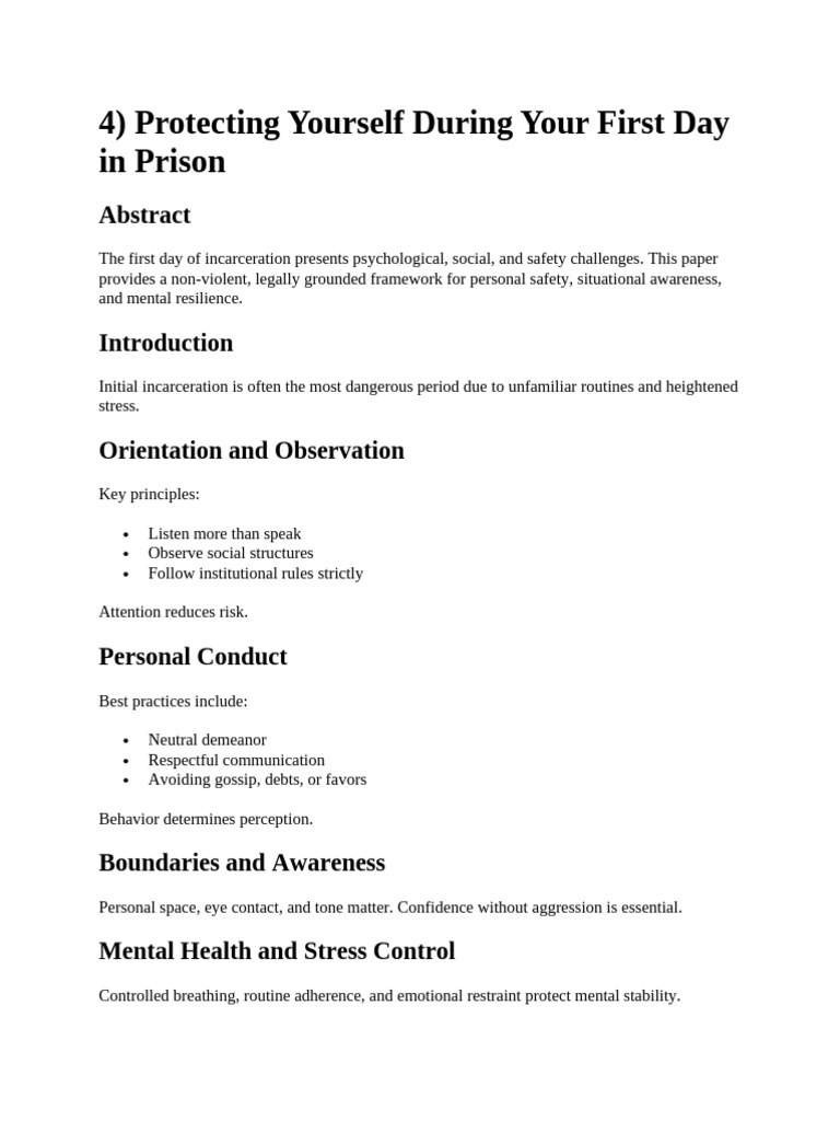 First Day Prison Survival Guide | PDF