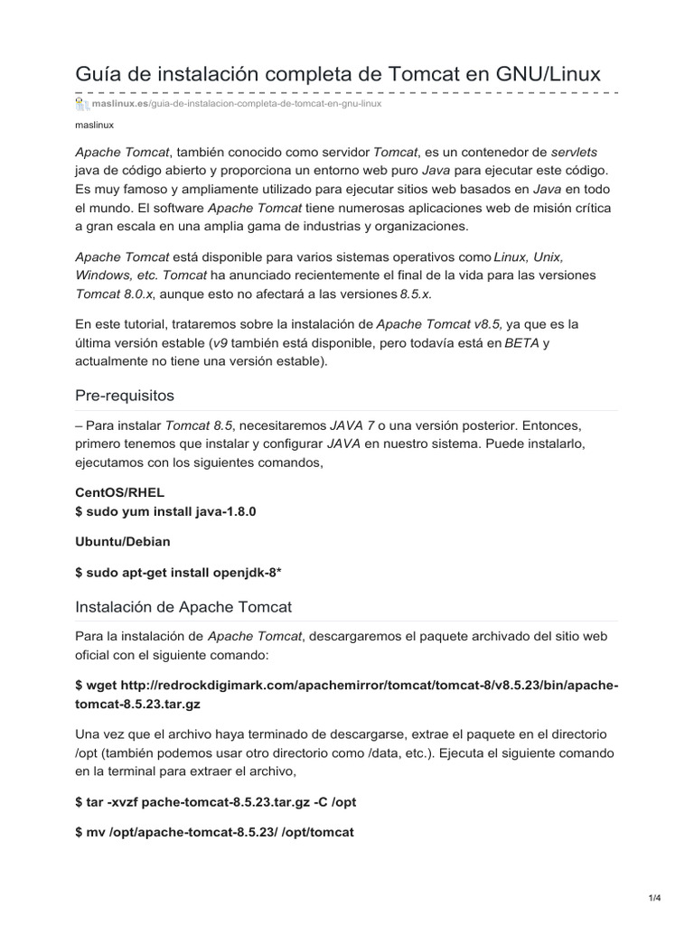 Guía de instalación de Tomcat en Linux | PDF | Java (lenguaje de ...