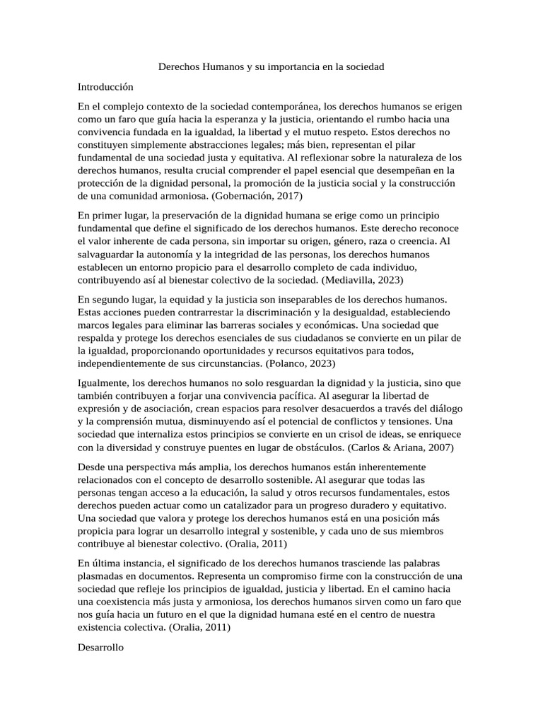 Derechos Humanos y su importancia en la sociedad | PDF | Derechos ...
