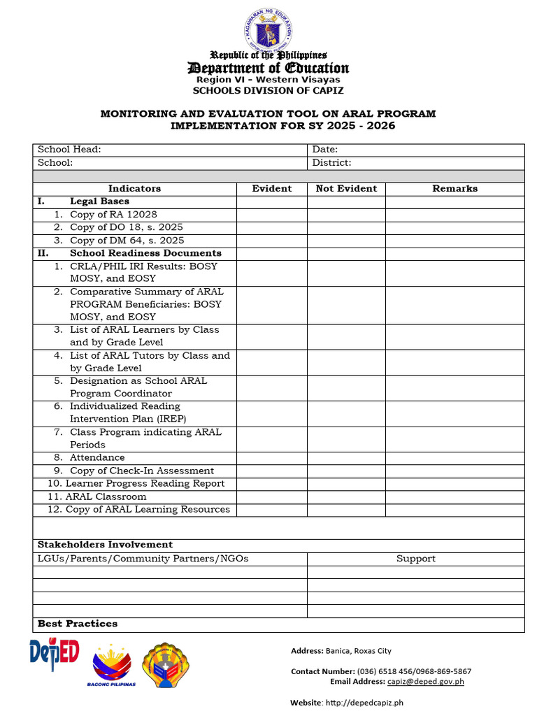 ARAL Program Monitoring Tool 2025-2026 | PDF | Chess Theory | Chess
