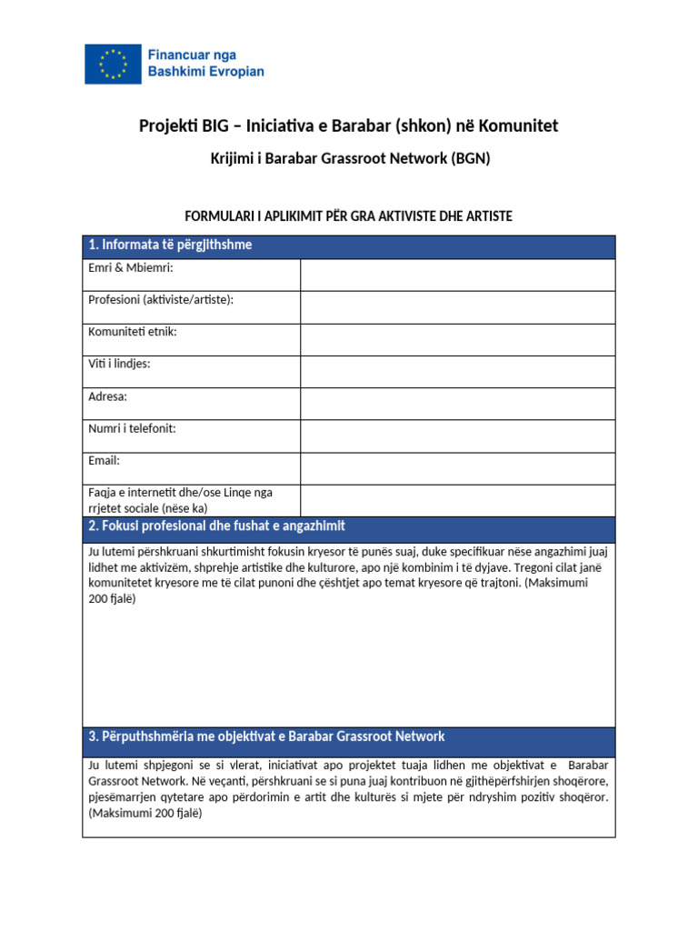 Formulari i Aplikimit | PDF