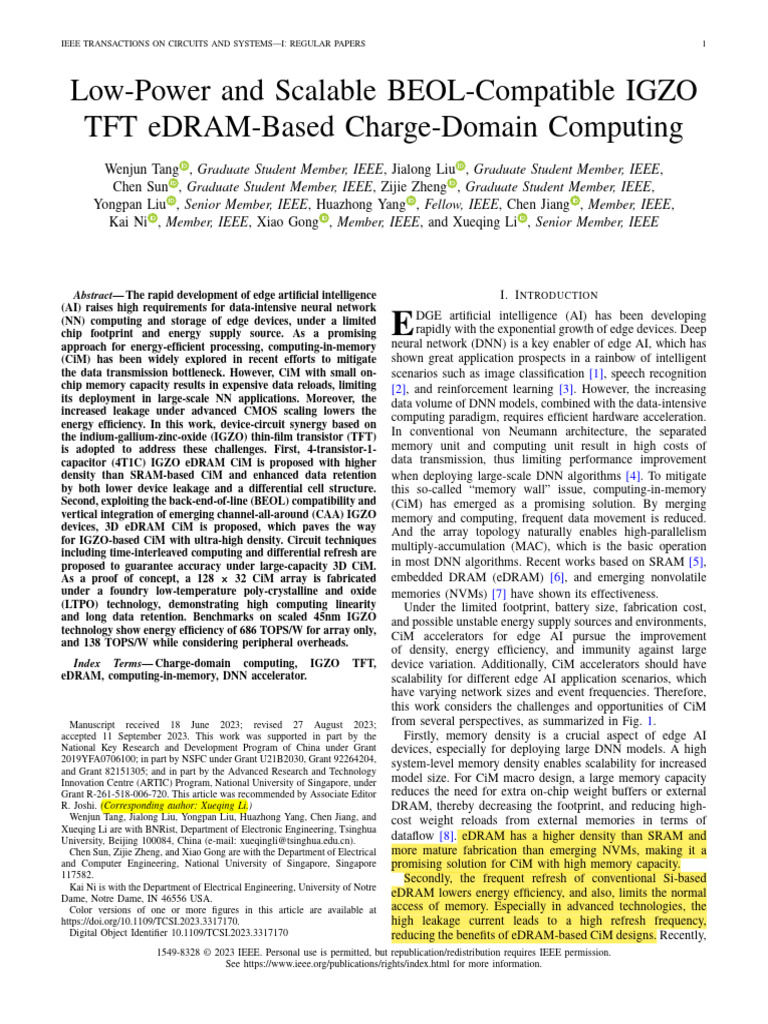 Low-Power IGZO eDRAM for AI Computing | PDF | Computer Memory | Dynamic ...