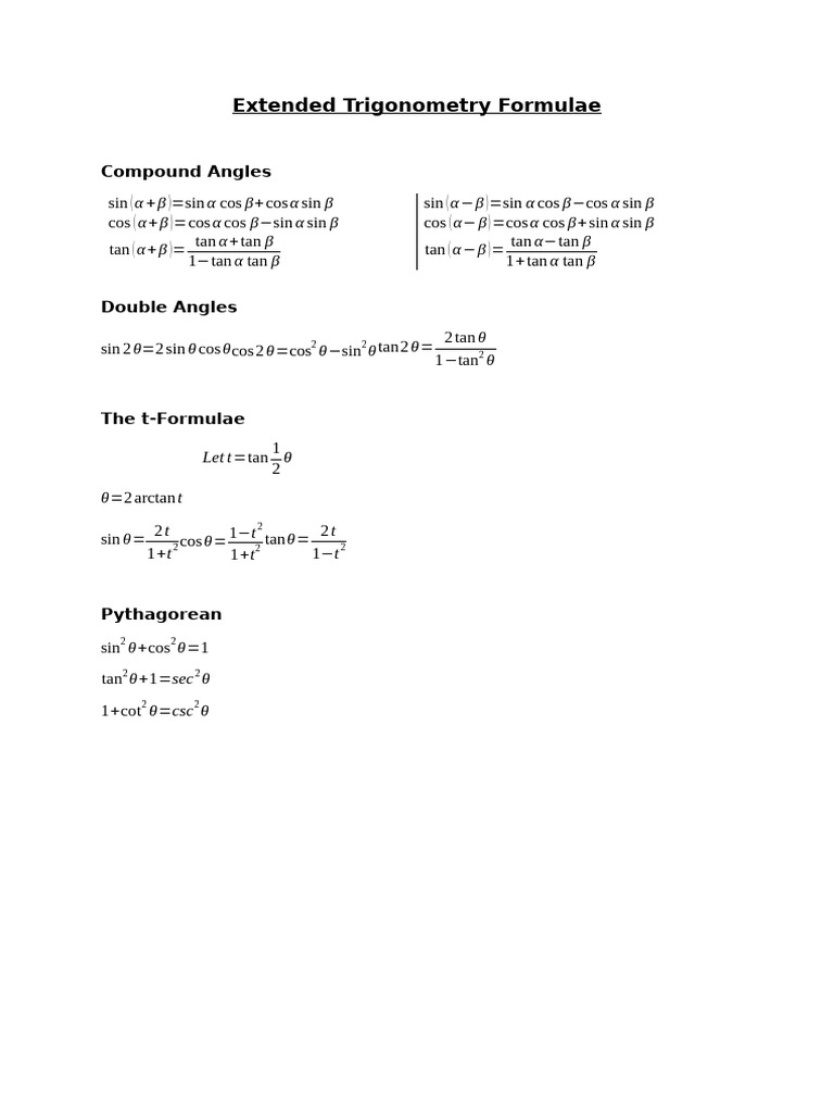 Fórmulas de Trigonometría Extendida | PDF