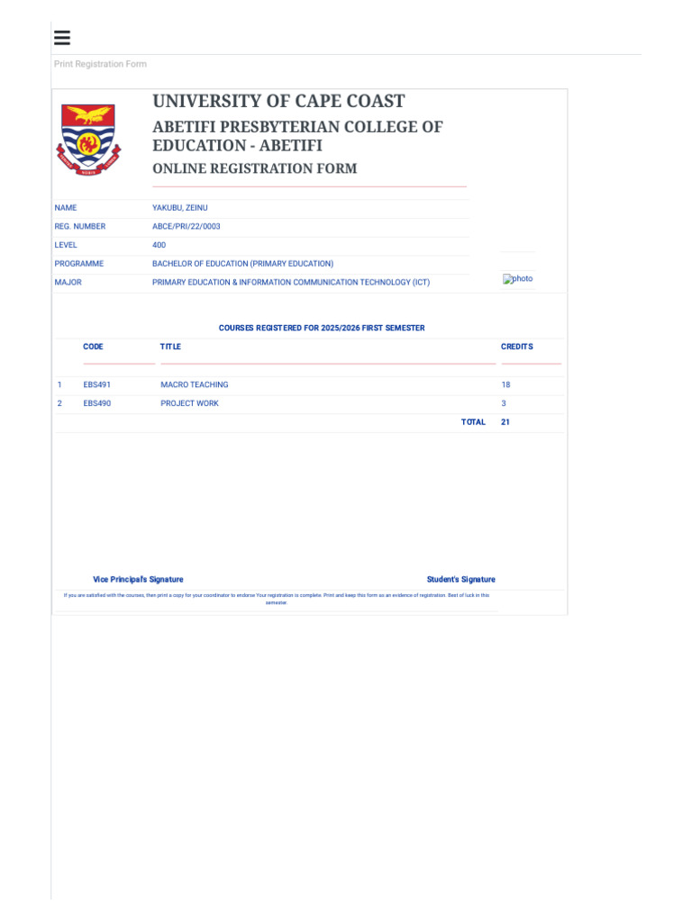 UCC Online Registration Form 2025/2026 | PDF