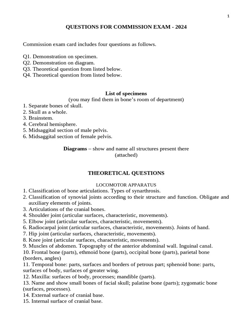 2024 Commission Exam Questions Guide | PDF | Skull | Spinal Cord