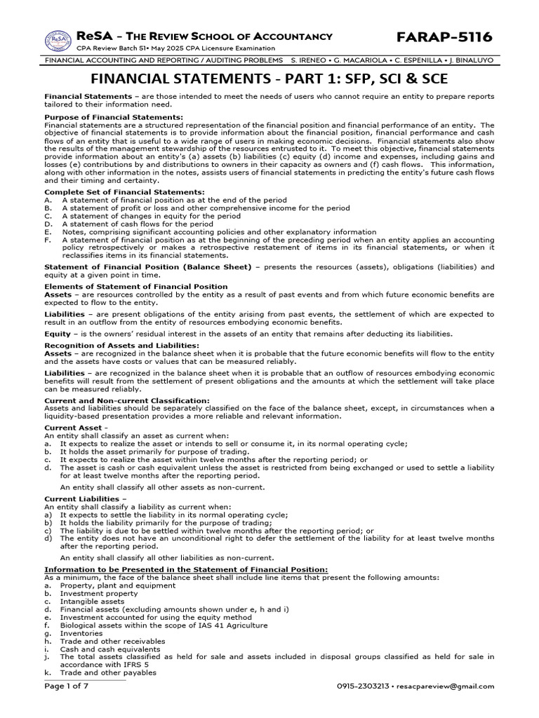 Financial Statements Overview for CPA Exam | PDF | Balance Sheet | Expense