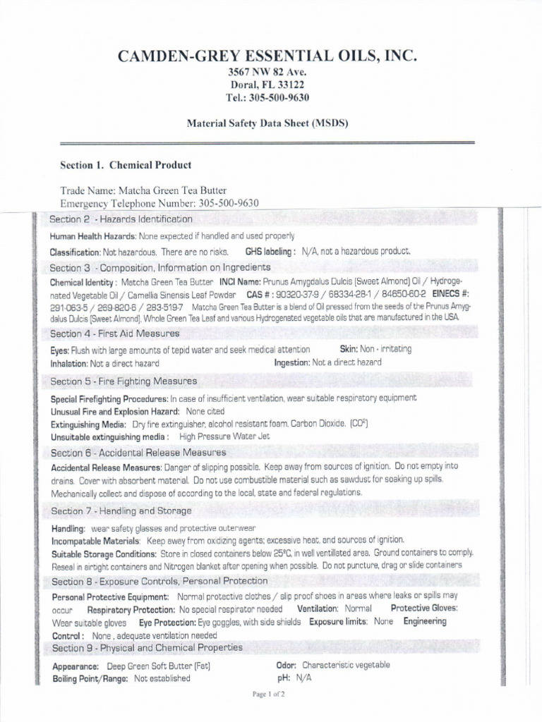 Matcha Green Tea MSDS 041615 | PDF