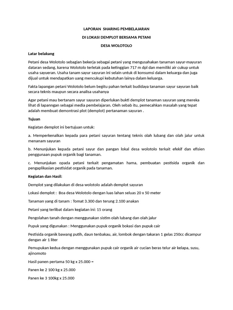 Demplot Sayuran: Pembelajaran Petani Wolotolo | PDF