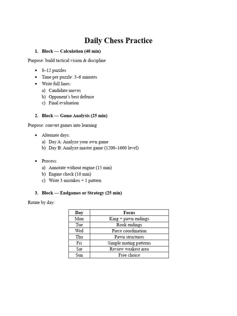 Daily Chess Practice Routine Guide | PDF