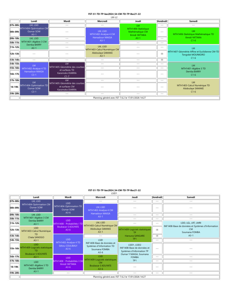 Emploi du temps Bac 2024 S4 FST | PDF | Informatique | Sciences physiques